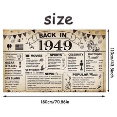 76th Birthday Party Decorations, Vintage Back in 1949 Banner 76th Birthday
