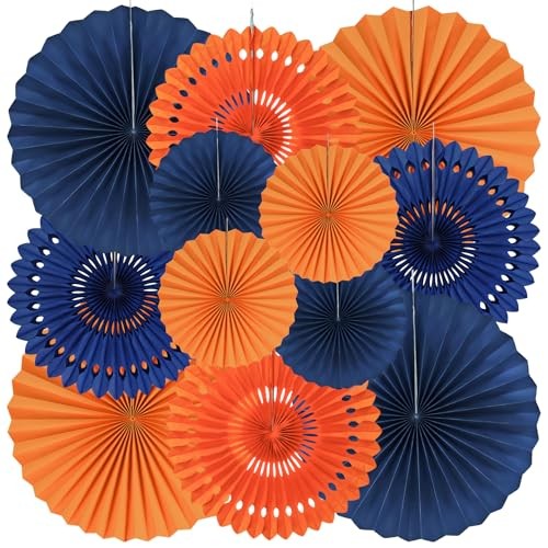 Navy Blue and Orange Party Decorations Kit – 12Pcs Assorted Sizes Hanging