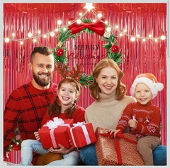 3.2Ft x 6.56ft.2Pack Red Metallic Tinsel Foil Fringe CurtainsParty Decoration