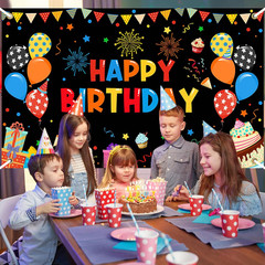 Colorful Happy Birthday Banner Rainbow Backdrop for Indoor Outdoor Party Decorat