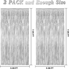 2 Pack Tinsel Backdrop, 3.28 FT x 7.05 FT Birthday Party Decorations, Silver