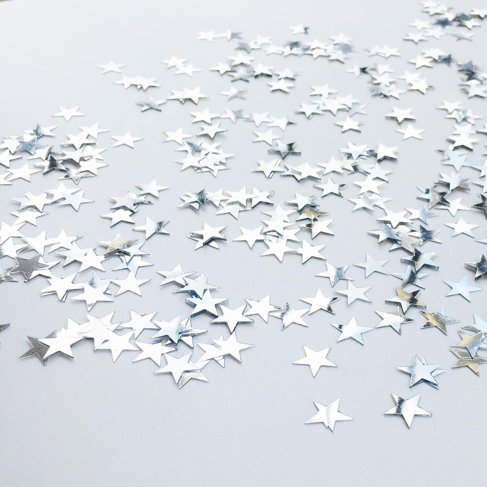 Silver 10mm Metallic Star Foil Confetti Sprinkles Wedding Party Scatter 1.5oz