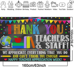 Thank You Teachers Teacher Appreciation Week Backdrop Banner Decorations, Teache