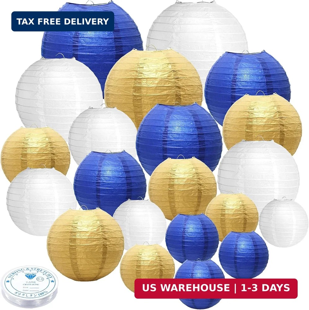 21 Pcs Navy Blue Paper Lanterns Party Decorations, 4/6/8/10 Inch Round Chinese H