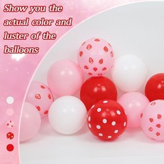60pcs Strawberry Balloons 12inch, White Pink and Red Print Balloons for Straw…