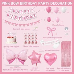 Pink Bow Birthday Decorations for Girls Women, Coquette Birthday Decorations,
