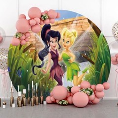 Round Tinkerbell Backdrop Girls Birthday Party Fairy Flower Photo Background