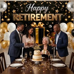 Retirement Party Decorations – Extra Thick Fabric Happy Retirement Backdrop Bann
