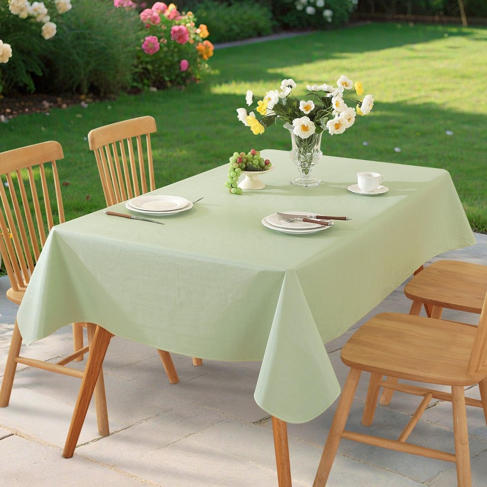 Rectangle Table Cloth, Waterproof Vinyl Tablecloth with Flannel Backing, Wipe…