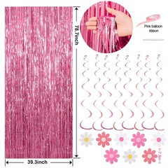 Pink Red Happy Party Decorations kits for Girls with Happy Banner, Fringe Cur…