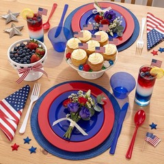 Red White Blue Plastic Plates & Silverware Set
