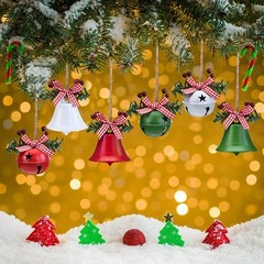 Cute Christmas Bells with Holly Tree Ornaments Hanging Party Decor 6x