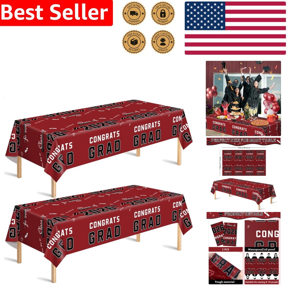 2026 Graduation Party Tablecloth – Maroon Plastic Decor for Celebration Banner