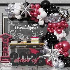2026 Graduation Party Decorations, 138Pcs Black Congrat Burgundy White Silver