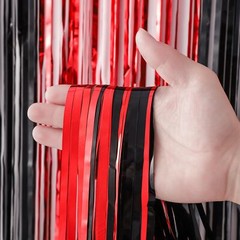 2-Pack Red Black Tinsel Foil Fringe Curtains Metallic Streamers Backdrop