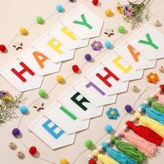 3 Pcs Rainbow Felt Happy Bunting Set Personalized Name Felt Banner with Pom P…