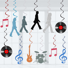 Rock and Roll Party Decorations 60S Retro Rock Music Party Streamers Hanging Swi