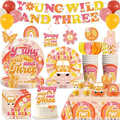 138pcs Young Wild and Three Party Decorations Tableware Set, Wild and Three Plat