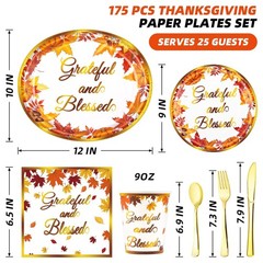 175Pcs Thanksgiving Paper Plates Set – (25 Guests) with 10*12inch Oval Plates…