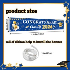 Blue and Gold Graduation Decorations 118 inches x 23.62 inches, Blue&Gold