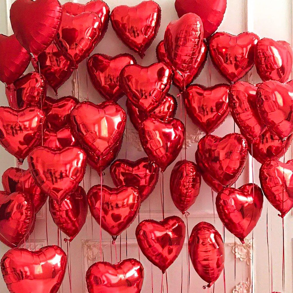 30 pcs Red Heart Balloons 18″ a bunch of Heart Love Foil Helium Balloons, Hel