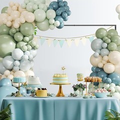 Dusty Blue Sage Green Balloon Arch Kit, 124Pcs Fog Blue Light blue Green Sand…