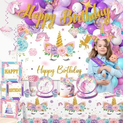 Set De 245 Piezas Suministros Decoracion Globos Unicornio Para Cumpleaños Niñas