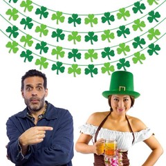 St Patricks Day Decorations 4PCS Felt Shamrock Garland 2 Piece Set, Green