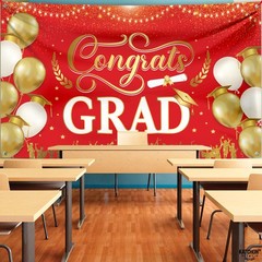 XtraLarge Congrats Grad Banner – 72×44 Inch | Congrats Grad Backdrop for Red and
