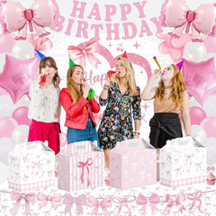 16PCS Pink Bow Paper Gifts Boxes for Birthday, Hot Pink Bachelorette, Engagement