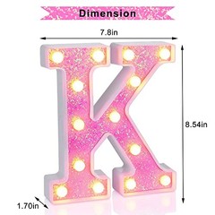 Light up Letters，Party Decorations,Girls Room Decor,Glitter Light Up K Pink
