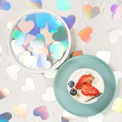 300 PCS IridescentDisco Valentines Heart Confetti Holographic Table Decor