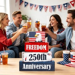4 Pcs 250th Anniversary Freedom Patriotic Wooden Tiered Tray Decor, 4th of Ju…
