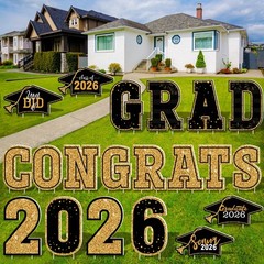 20 PCS Graduation Yard Signs – Black Gold Congrats Grad Lawn Stakes, Class of 20