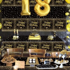 Pack Black Gold Happy Birthday Tablecloths, 51×87» Plastic Disposable 2