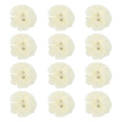 12Pcs 2″ Chiffon Flowers with Rhinestone Pearl Sewing Fabric Flower,Light Yellow