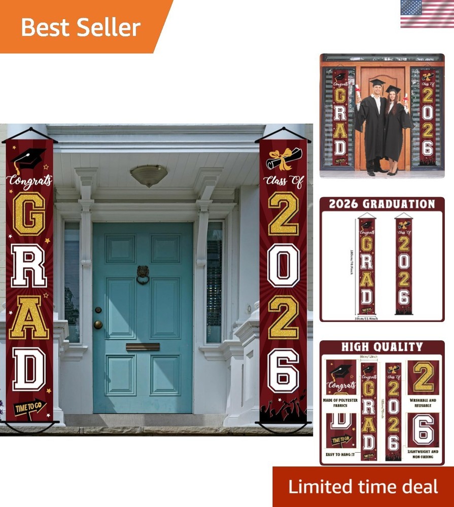 Stylish 2026 Maroon Graduation Porch Banner – Durable & Fade Resistant, 2 Pieces