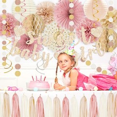 Boho Baby Shower Decorations – Blush Pink & Beige Banner, Lanterns, Streamers, P