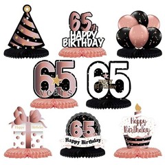 Happy 65th Birthday Rose Gold Table Honeycomb Centerpieces Cheers to 65th Bir…