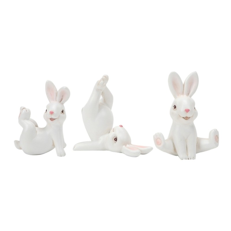 3Pieces Resin Bunnies Figurines Set Cartoon Animal Statues For Home Holiday