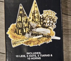 New Year Cheer Party Pack NEW in Box for 10 People (Leis Hats Tiaras Horns)