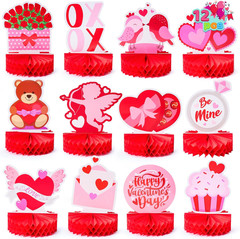 12pcs Valentine Honeycomb Table Centerpieces Heart Bear Kids Party Decorations