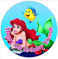 Round Mermaid Princess Ariel Backdrop Background Happy Birthday Party Decor