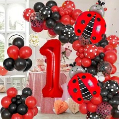 Ladybug 1st Birthday Balloon Set – 5 Pcs Giant 40 Inch Red Number One Foil Ba…