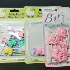Vintage Baby Shower Decorations Pink Blue Yellow Picks Favors Crochet Baskets +