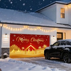 Merry Christmas Nativity Scene Garage Door Banner 13×6 ft Christmas Garage Do…