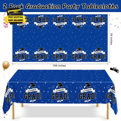 2 PCS Graduation Decorations 2026, 108″ X 54″ Blue Graduation Tablecloth, Dispos