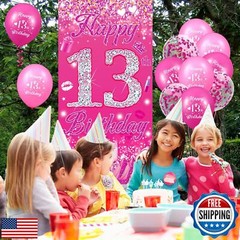 Pink 13th Birthday Decorations for Girls Boys Pink Happy 13th Birthday Door C