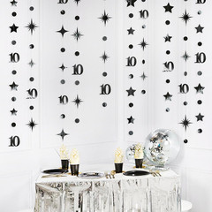 Black 10Th Birthday Decorations Number 10 Circle Dot Twinkle Star