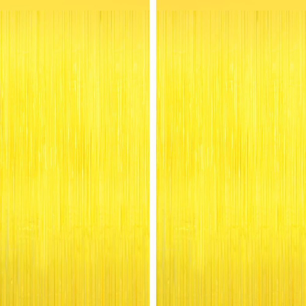 Yellow Tinsel Backdrop Foil Fringe Curtains – 2 Packs Door Streamers Backdrop fo